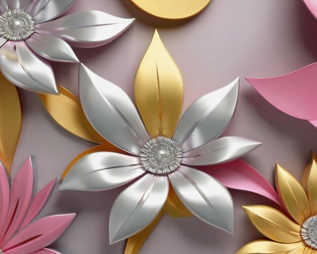 silver yellow and pink 3D floral template background