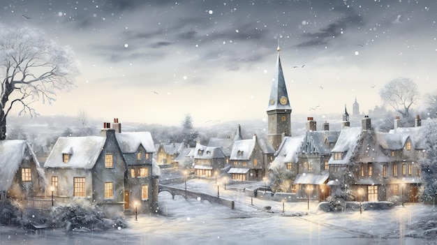 Silvery snowy Christmas town