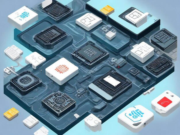 Sim card and cloud computer system illustration ai generated