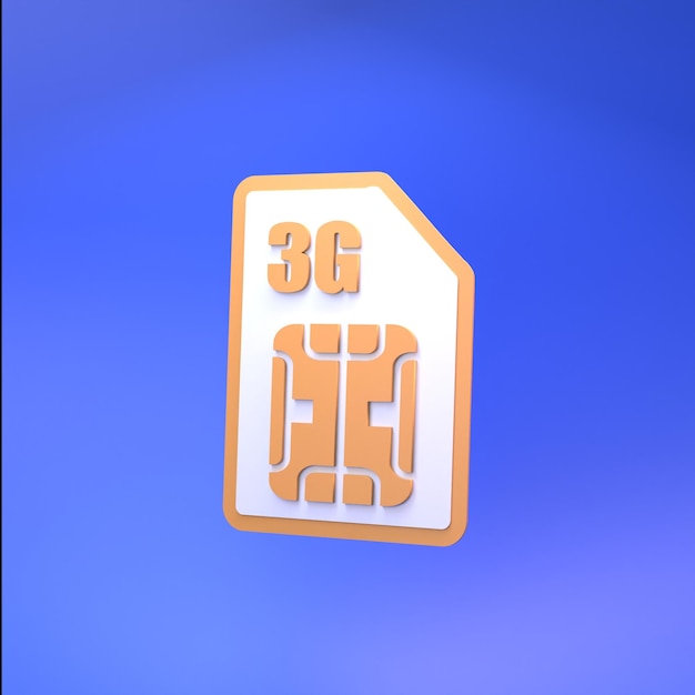 Sim card icon with 3g support Mobile communication concept 3d render