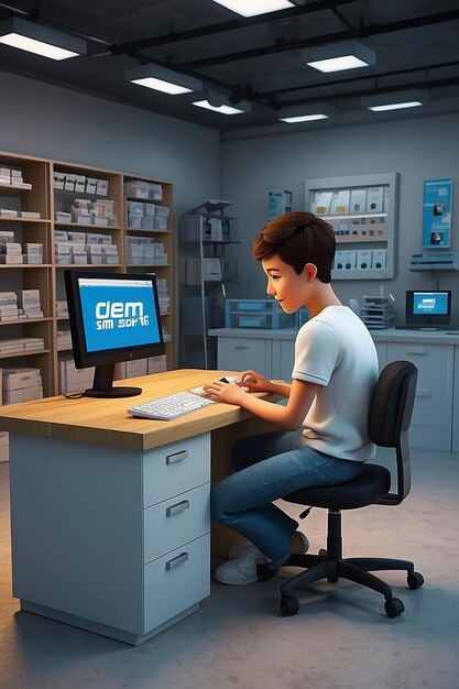 Sim Card Seller 3D Illustration of Teen Boy at Dee Shop