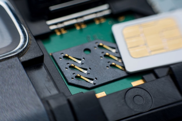 Sim card slot / socket in mobile smart phone close up