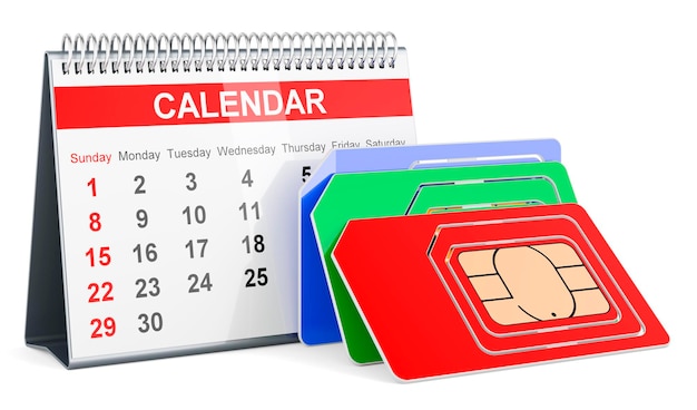 SIM cards with desk calendar 3D rendering