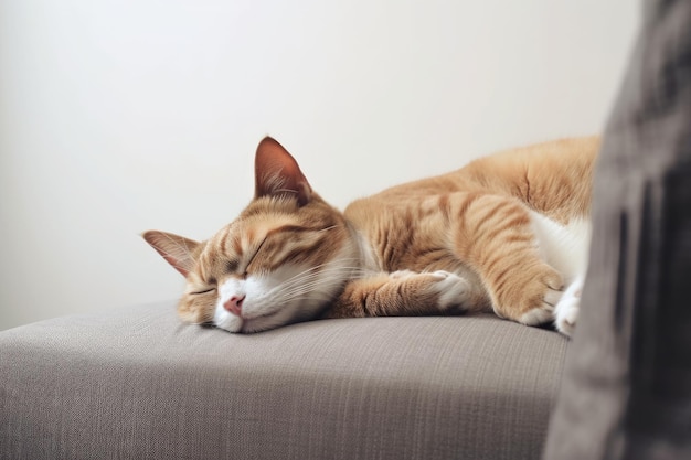 Simeon the household cat is sound asleep on the sofa