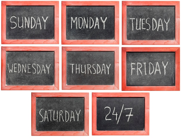 Similar handwritten days of week image set framed in vintage blackboard