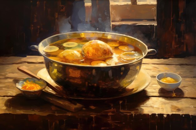 A Simmering Pot of Food on a Tabletop