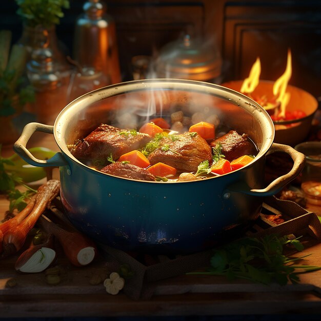 Photo a simmering pot on the stove contained a hearty stew