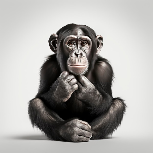 Photo simpanse or chimp also known as a the chimpanzee white background