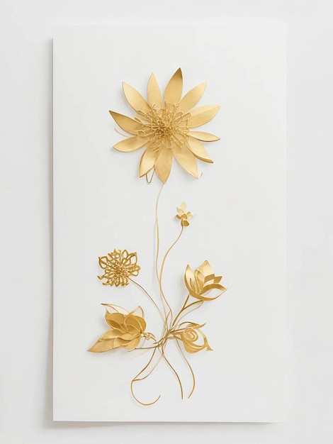 A simple 3d flower art with gold white wedding colors using white background