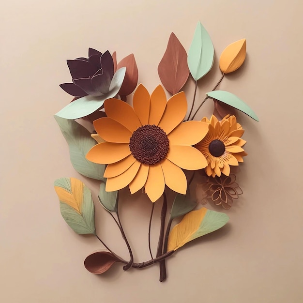 A simple 3d flower art with mild colors using Boho style