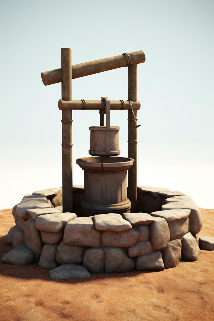 Photo a simple 3d model of a water well with a focus on the depth and source of water