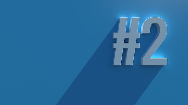 Simple 3d render text on blue background with long shadow and bloom effect. Number.