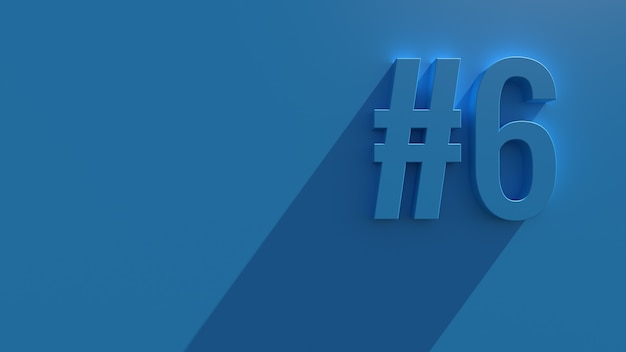 Simple 3d render text on blue background with long shadow and bloom effect. Number.