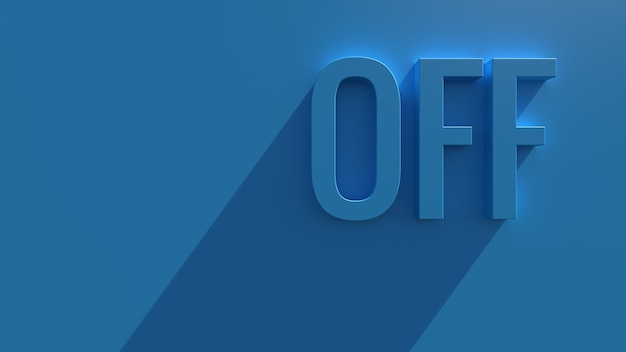 Simple 3d render text on blue background with long shadow and bloom effect. Off word.