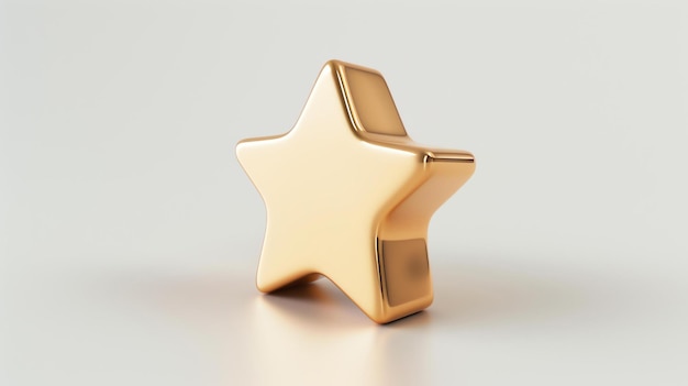 A simple 3D rendering of a gold star on a white background The star is shiny and has a smooth surface It is standing at a slight angle