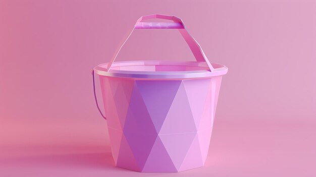 Photo a simple 3d rendering of a pink plastic bucket on a pink background