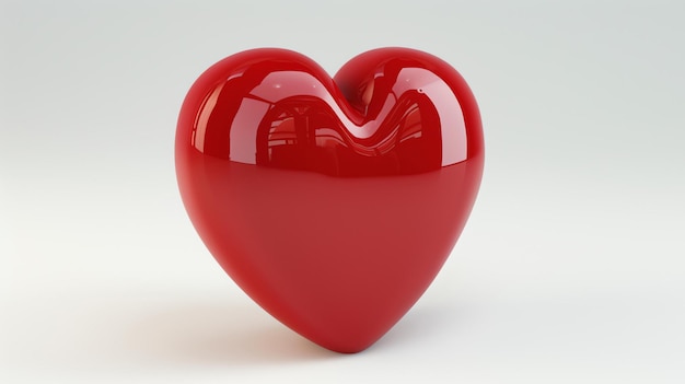 A simple 3D rendering of a red heart on a white background The heart is smooth and glossy and it appears to be slightly elevated above the surface