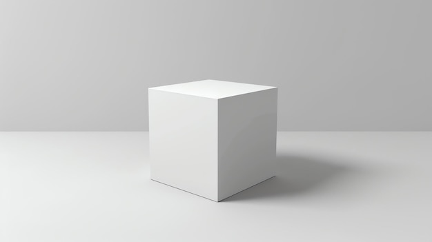 Photo a simple 3d rendering of a white cube on a white background the cube is in the center of the image and is slightly elevated from the ground