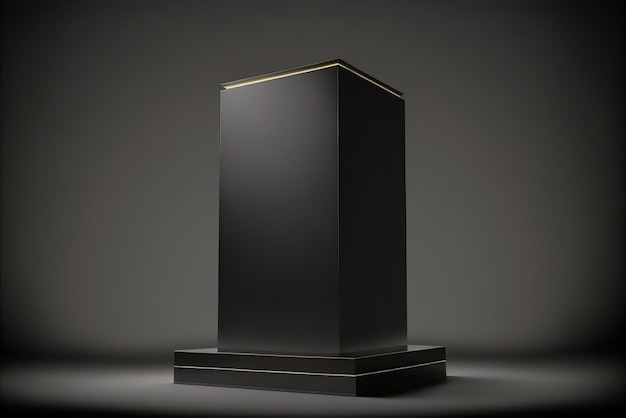 Simple abstract podium with black with studio lighting and dark background to place products Ai generated