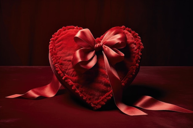 A simple and adorable red heart adorned with a bow the perfect representation of love and affection a heartshaped gift box covered in red velvet ai generated