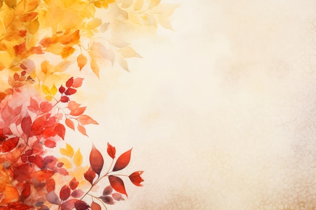 シンプルな美的秋にインスピレーションを得た、葉と自然の要素を持つ秋の水彩画の背景