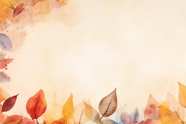 Simple aesthetic autumn inspired autumn watercolor background with leaves and nature elements