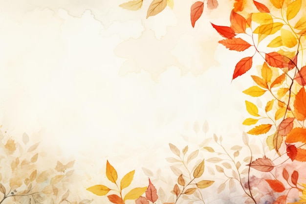 Simple aesthetic autumn inspired autumn watercolor background with leaves and nature elements