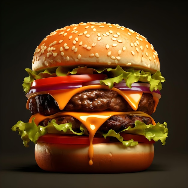 A simple background and a burger that looks delicious in 3D Generated with Ai