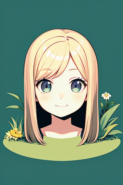 Simple background cartoon anime style girl avatar character drawing