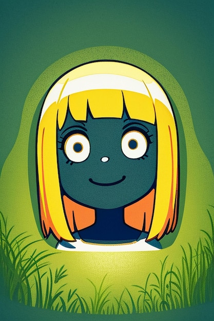 Simple background cartoon anime style girl avatar character drawing