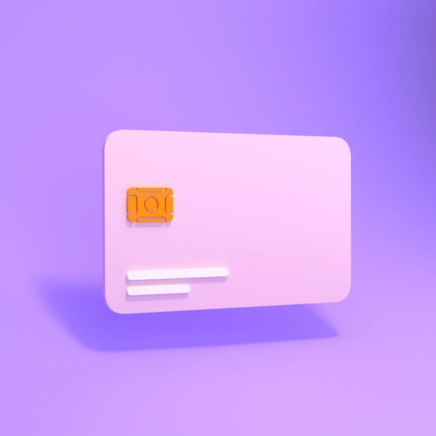 simple bank card in 3d rendering on a purple background. 3d render illustration.