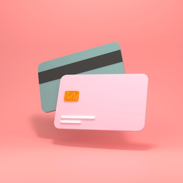 Photo simple bank cards in 3d rendering on a pinc background. 3d render illustration.