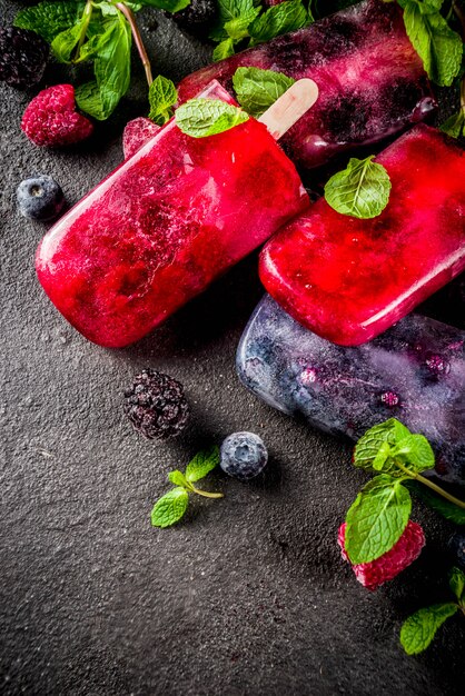 Simple berry ice cream popsicles