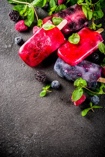 Simple berry ice cream popsicles