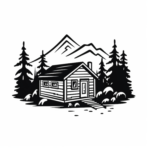 Photo simple black and white cabin logo natural scenery wood style