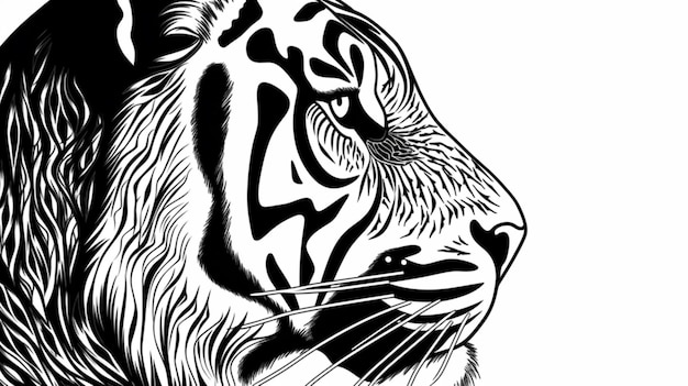 Simple black white coloring tiger head drawing design illustration picture AI generated art