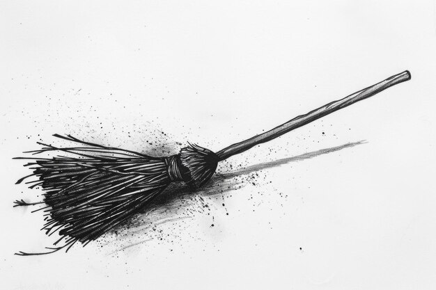 Photo simple black and white drawing of a broom suitable for various projects