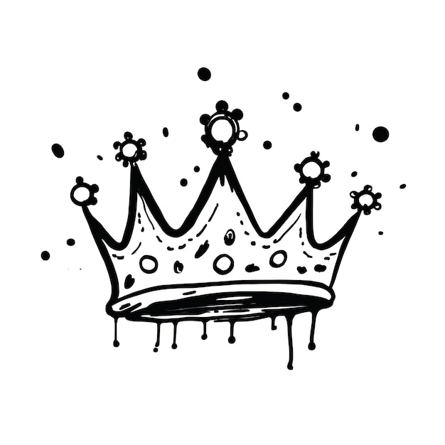 a simple black and white drawing of a crown in the style of whimsical cartooning