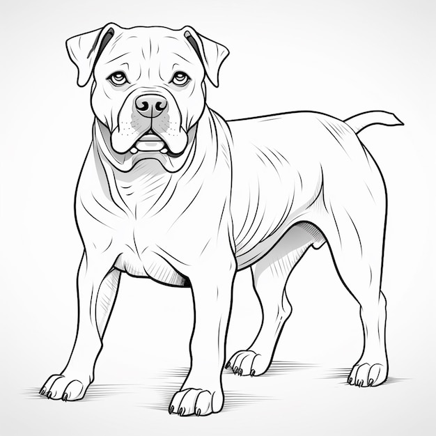 Simple black and white line art of a bull mastif dog coloring page