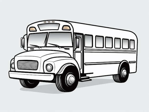 Photo simple black and white line art of a school bus likely intended for a