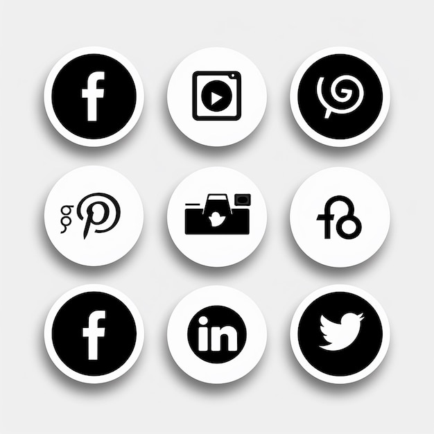 simple black and white social media icons