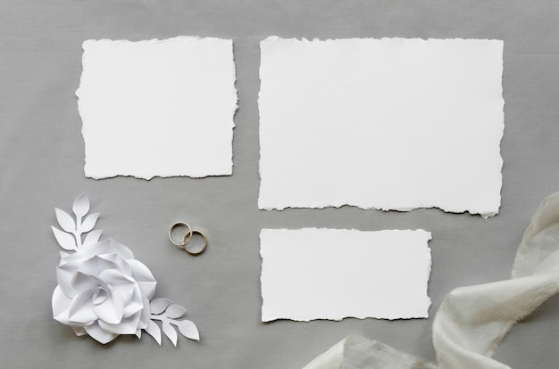 Simple blank wedding cards flat lay