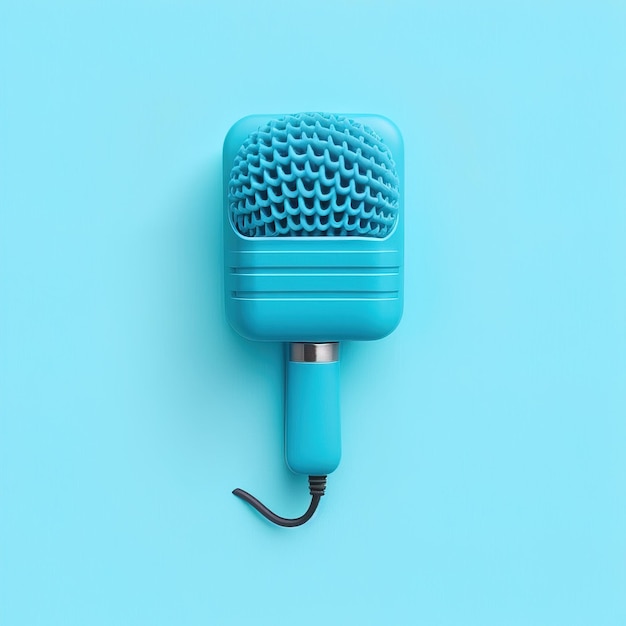 simple blue mic on a blue flat Background, clean and minimalist