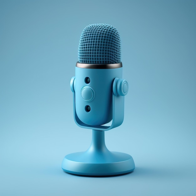 simple blue mic on a blue flat Background, clean and minimalist