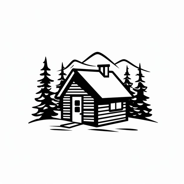 Photo simple bold black and white cabin illustration