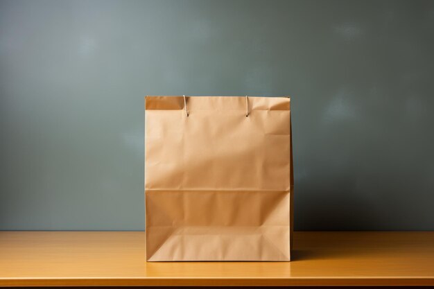 Фото Простая коричневая бумажная сумка на сером фоне