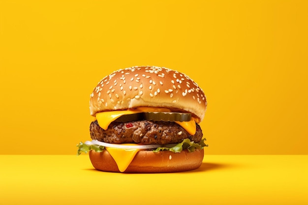 Photo simple burger on yellow background