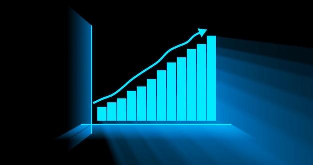 간단한 비즈니스 그래프 성장 성장하는 선 또는 화살표를 보여주는 비즈니스 그래프 3d 비즈니스 성공 프레젠테이션