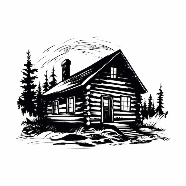 Simple Cabin Black And White Vector Art Clean Logo Style