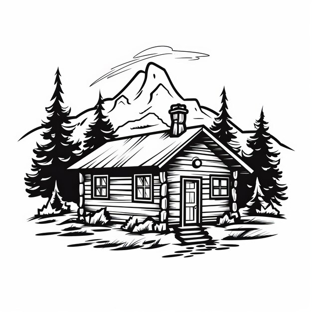 Photo simple cabin in black and white vector art